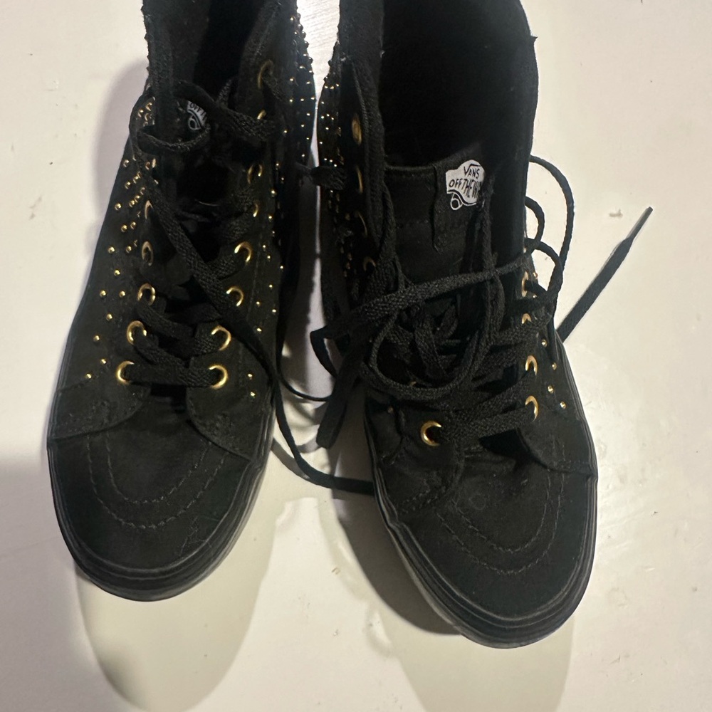 Vans Black and Gold High-Top Sneakers with Furry Lining